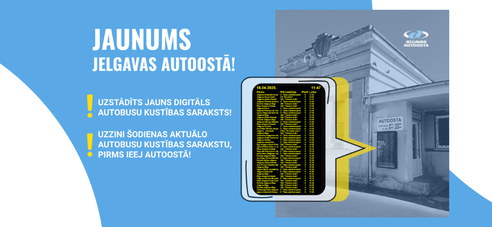 Jelgavas autoostā uzstādīts jauns digitāls autobusu kustības saraksts
